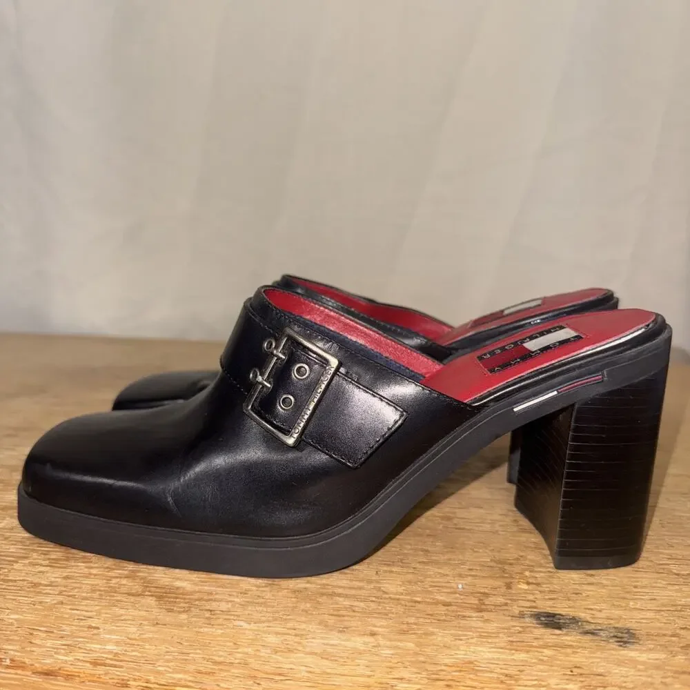 Vintage Tommy Hilfiger Mule Slip In Shoes Women’s Block Chunky Heel Y2K Festival